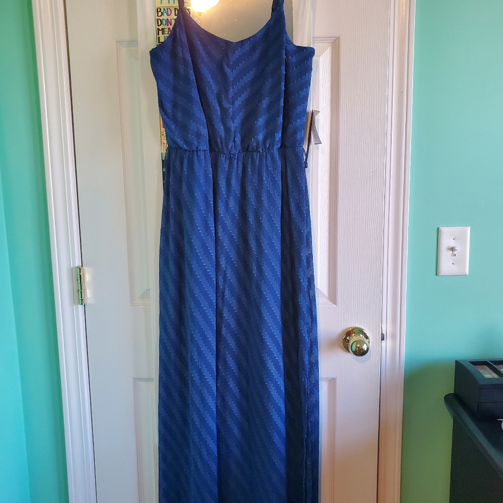 Floor Length Blue Spaghetti Strap Dress